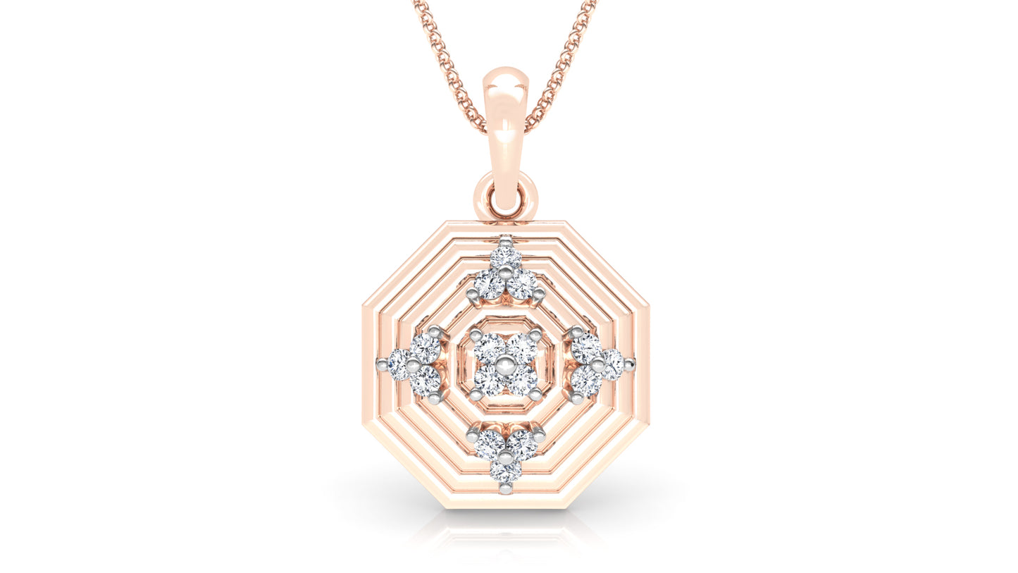 Concentric Octagons Diamond Earrings And Pendant Set