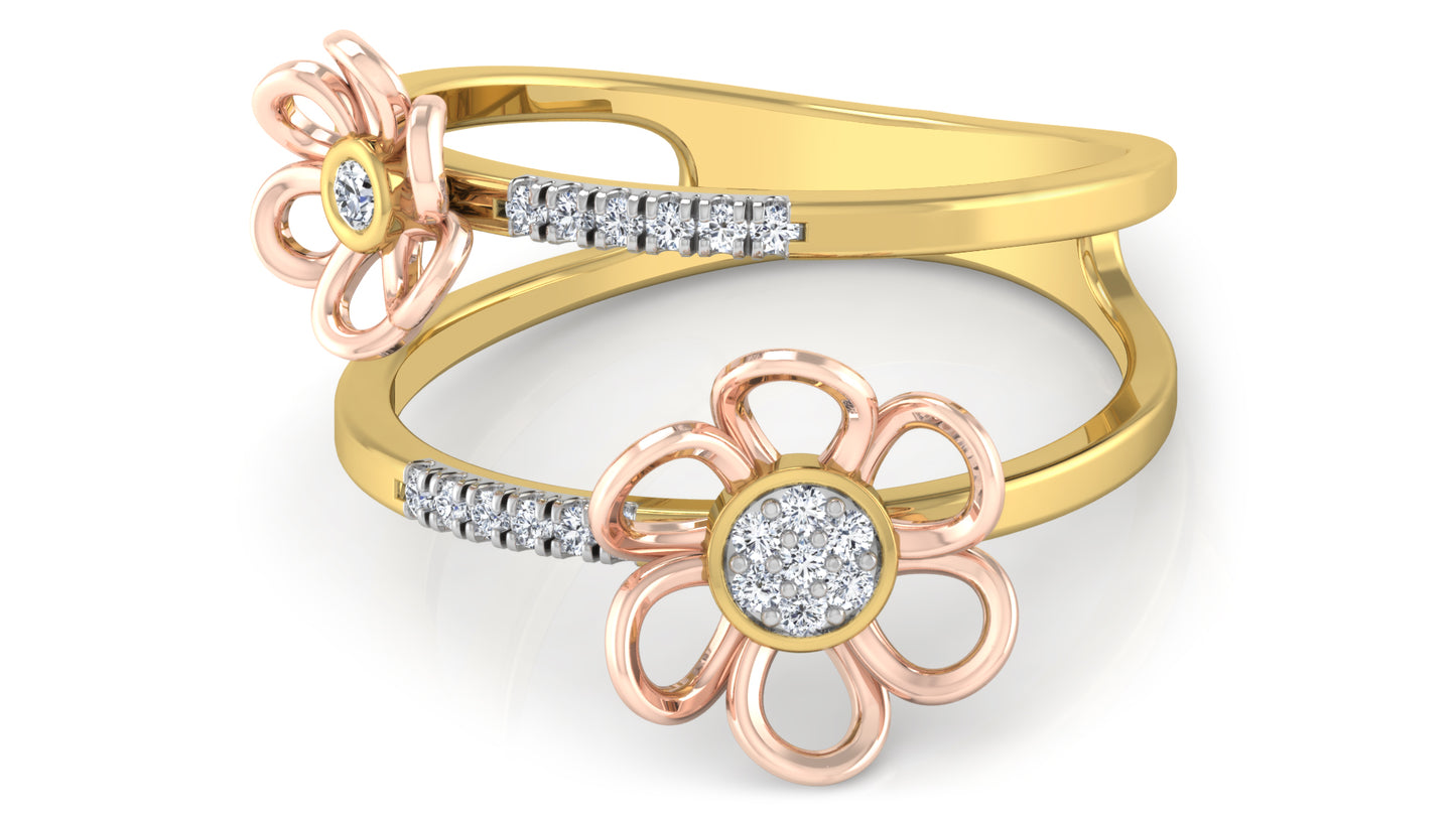 Flower n Band Duo Diamond Ring