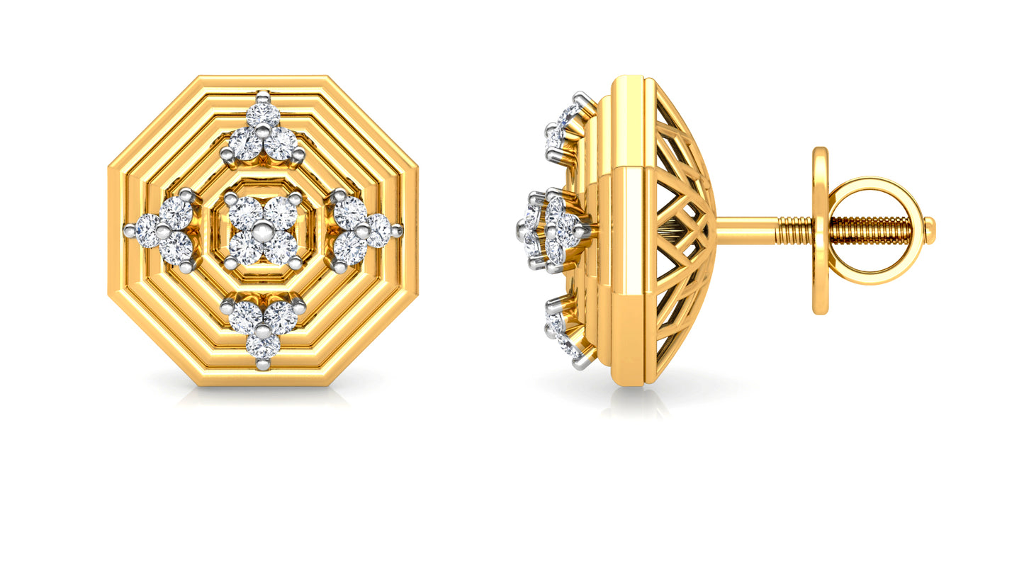 Concentric Octagons Diamond Earrings And Pendant Set