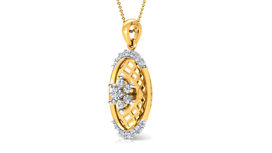 Gold Basket Diamond Earrings And Pendant Set