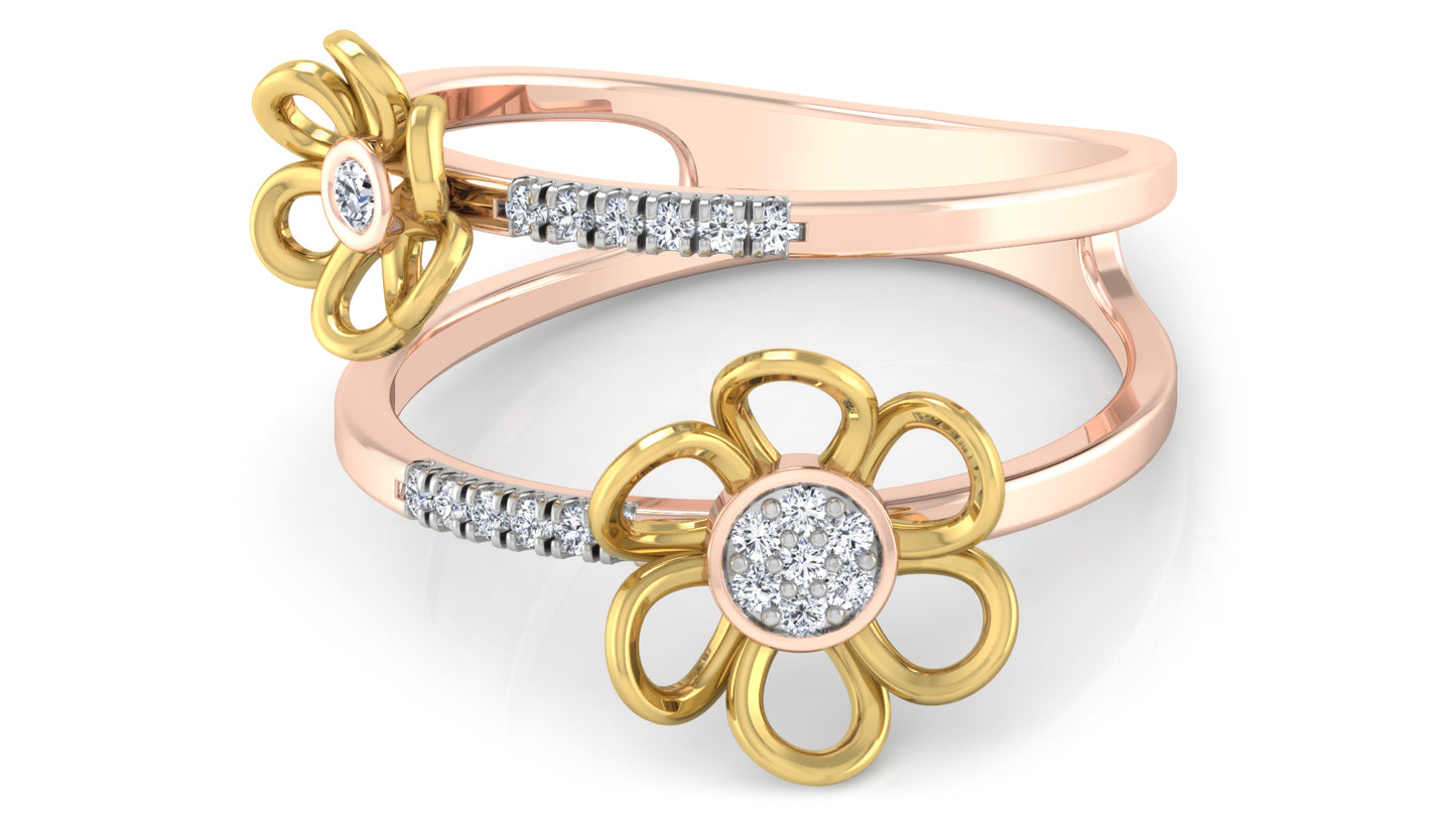 Flower n Band Duo Diamond Ring