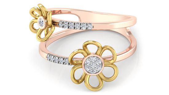 Flower n Band Duo Diamond Ring