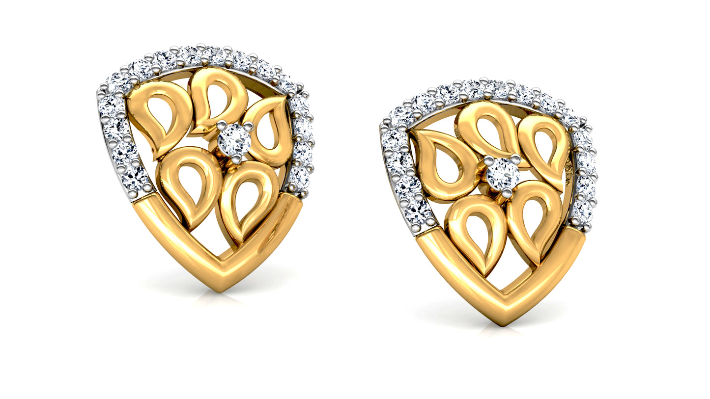 Leafy Shield Diamond Earrings