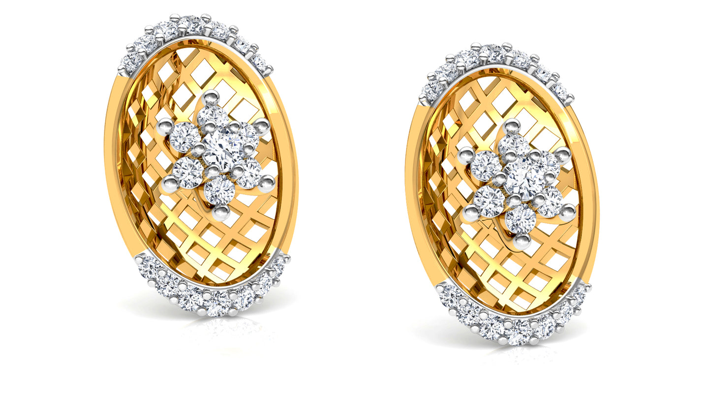 Gold Basket Diamond Earrings And Pendant Set