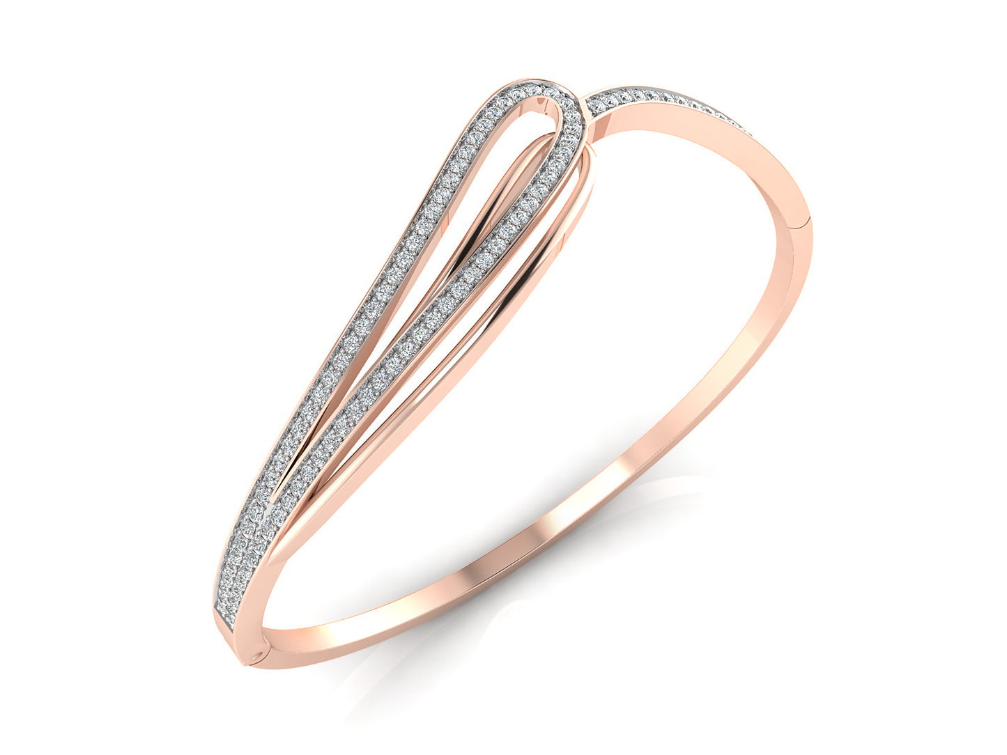 Trendy Curve Synthetic Diamond Rose Gold Bracelet Top View.Best Lab Grown Diamond Jewelry in Chennai