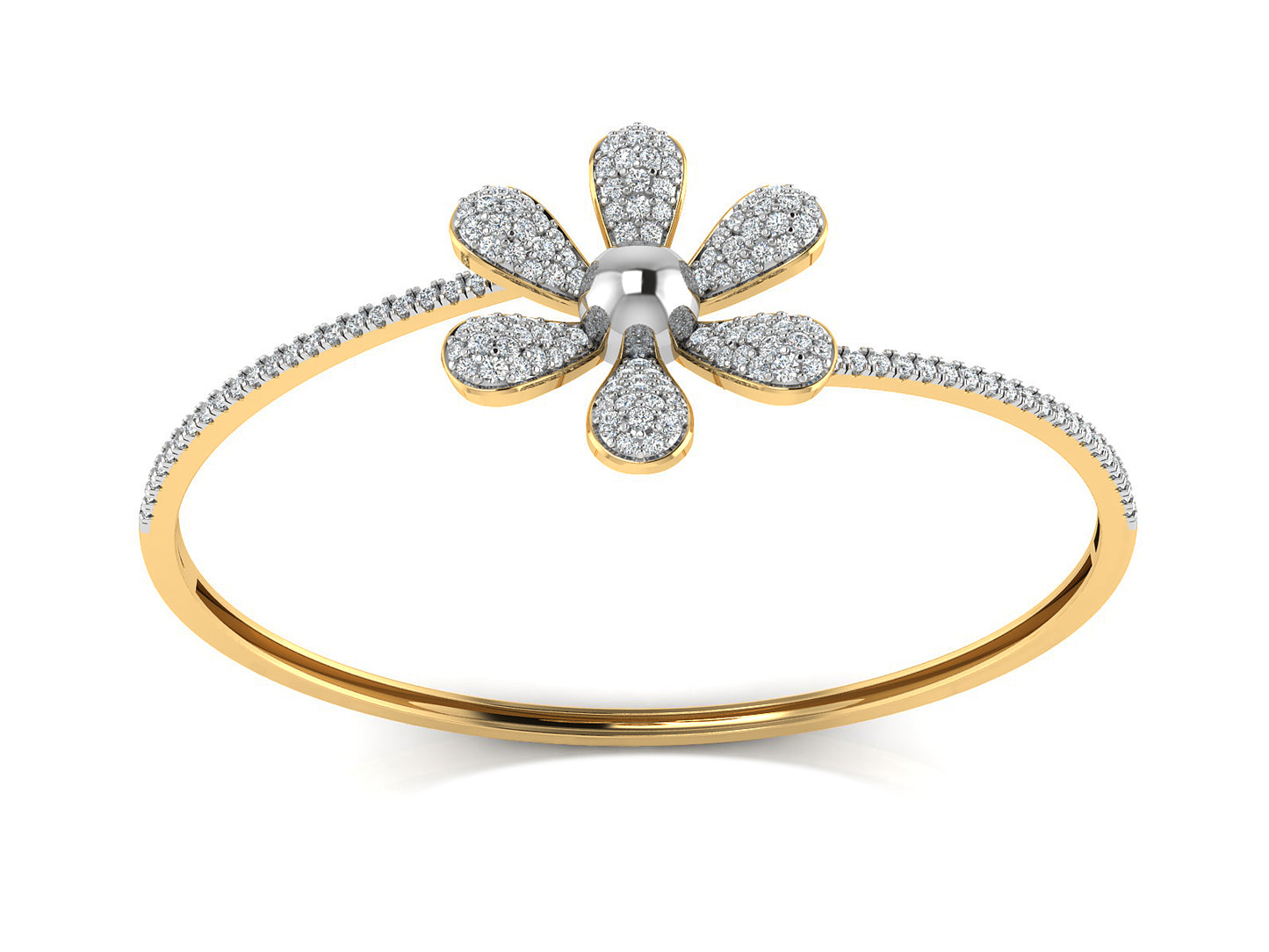 Simple Flower Synthetic Diamond Gold Bracelet Top View.Best Artificial Diamond Jewelry in chennai