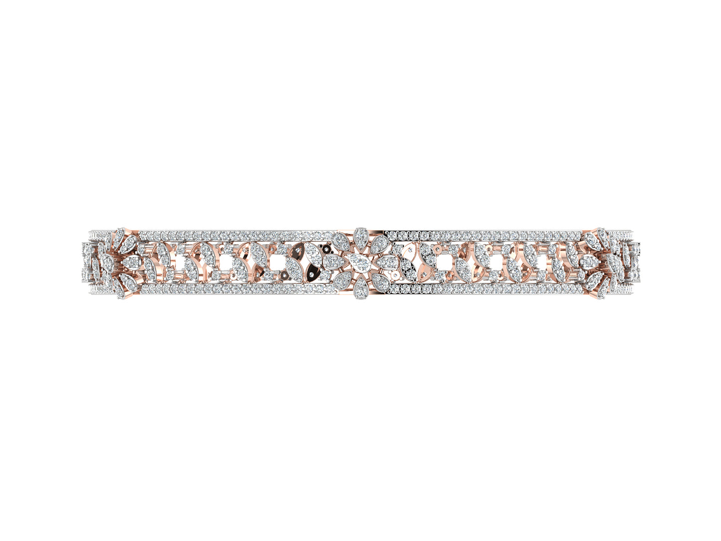 Aqua Flowers Synthetic Diamond Rose Gold Bangles Top View .Best Synthetic Diamond Jewelry in Chennai