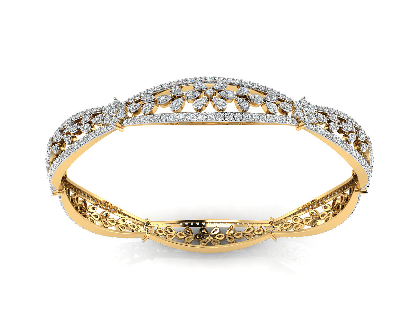 Oceanic Depth Lab Grown Diamond Gold Bangles Side View. Best Lab Grown Diamond Jewelry in Chennai