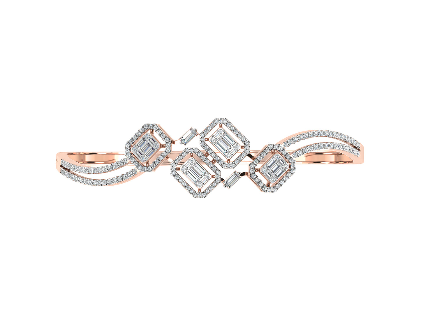 Electric Circuit Artificial Diamond  Rose Gold Bracelet Top View .Best Lab Grown Diamond Jewelry in Chennai