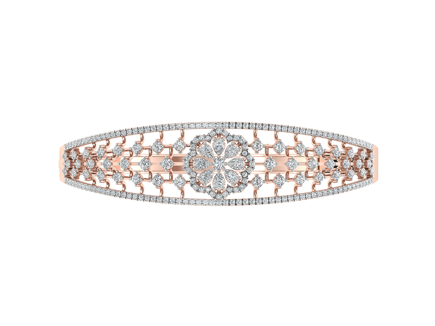 Floral Luxury Synthetic Diamond Rose Gold Bracelet Top View. Best Synthetic Diamond Jewelry in Chennai