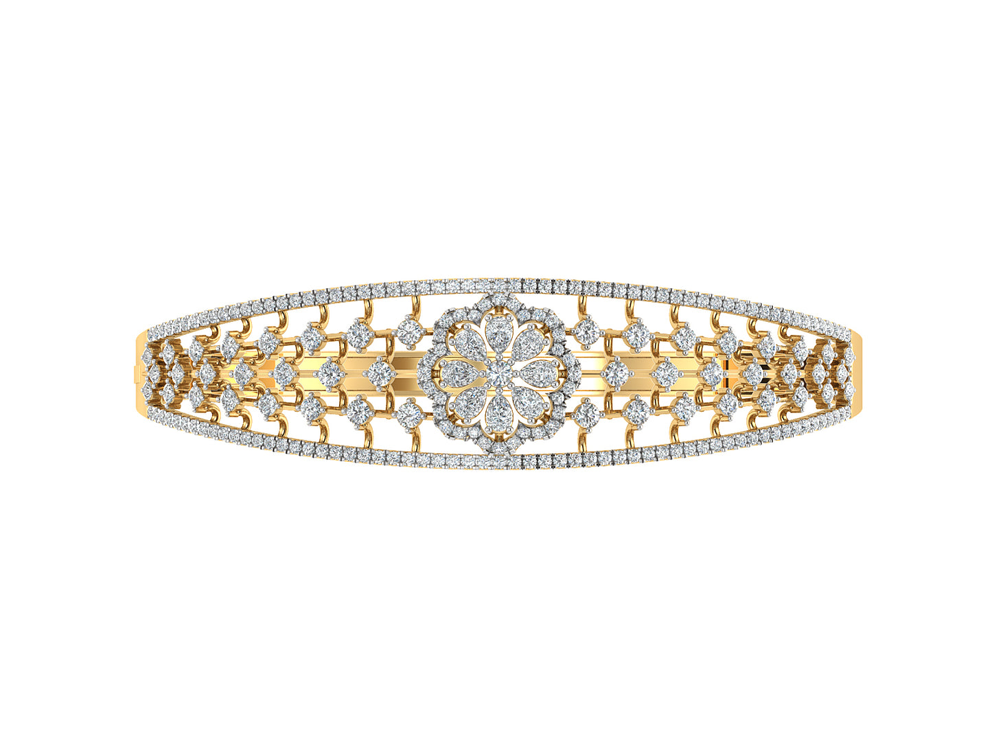 Floral Luxury Synthetic Diamond Gold Bracelet Top View. Best Synthetic Diamond Jewelry in Chennai