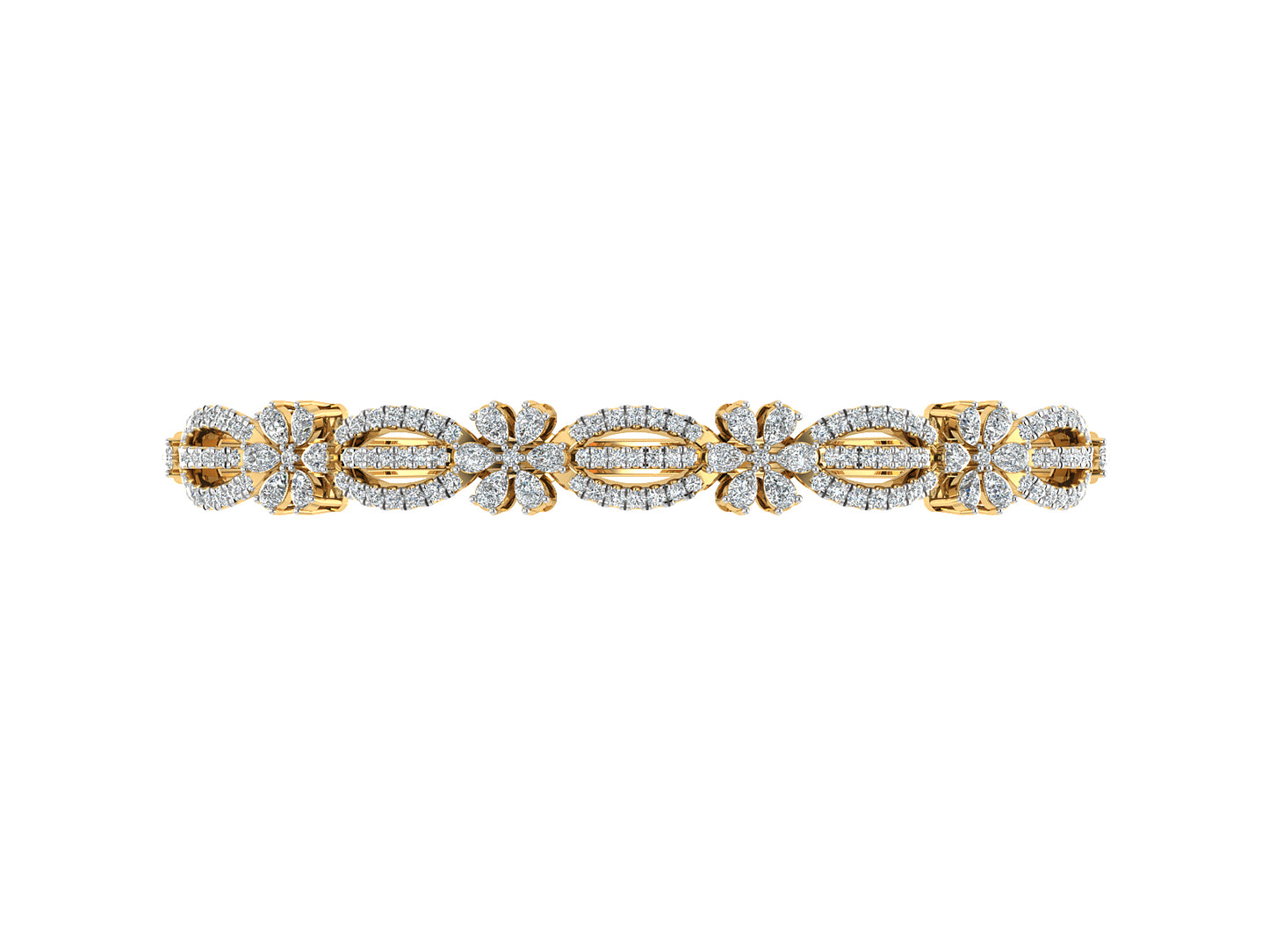 Floral Party Wear Lab Grown Diamond Gold Bracelet Top View .Best Lab Grown Diamond Jewelry in Chennai