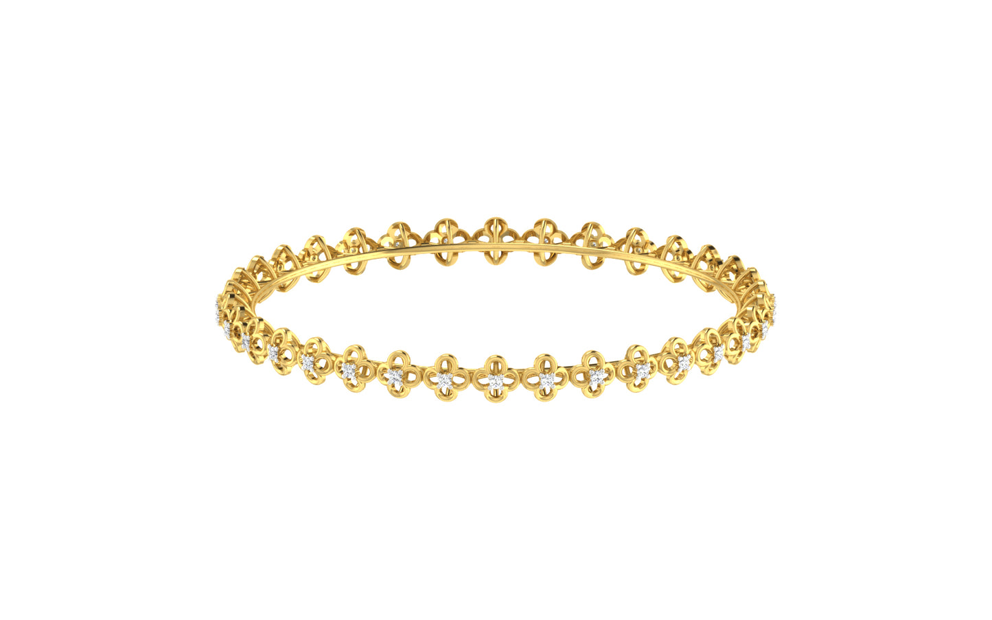 Wall Flower Artificial Diamond Gold Bangles Jewelry Front View Order Online and Shop at Diahart.