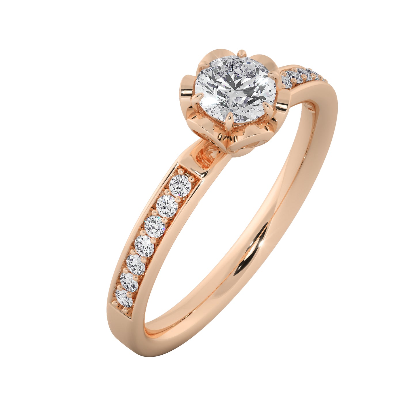 Leafy Crown Solitaire Ring